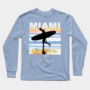 Miami Surf's Up Surfer Silhouette Long Sleeve T-Shirt